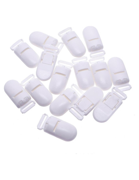 15 Clips de Chupete de Plástico Blanco 40mm para Bebé