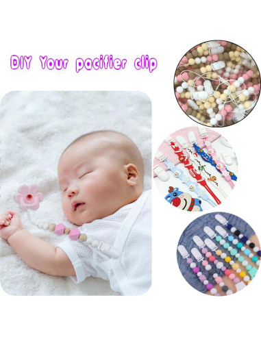 15 Clips de Chupete de Plástico Blanco 40mm para Bebé