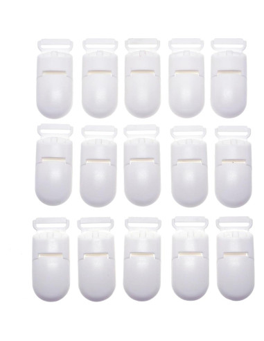 15 Clips de Chupete de Plástico Blanco 40mm para Bebé