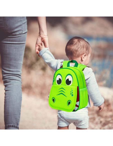 Mochila Infantil AGSDON con Correa de Seguridad Dinosaurio Verde