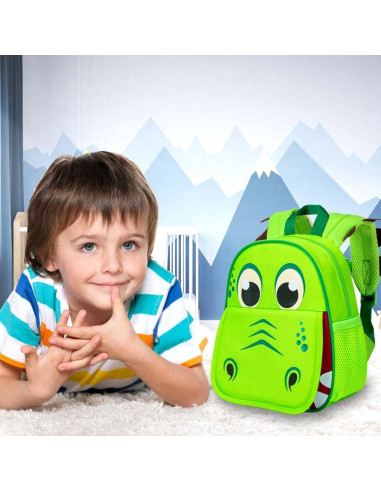 Mochila Infantil AGSDON con Correa de Seguridad Dinosaurio Verde