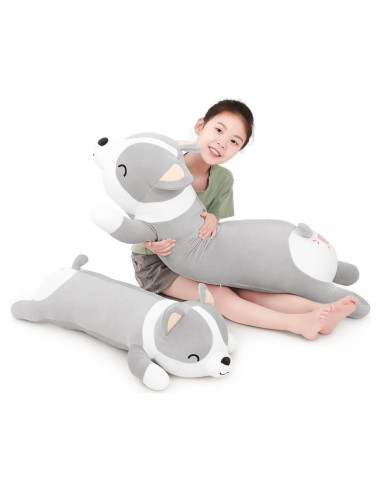 Cojín de Cuerpo Shiba Inu Yeqivo 60cm Suave Peluche Gris