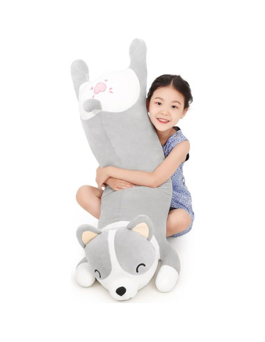 Cojín de Cuerpo Shiba Inu Yeqivo 60cm Suave Peluche Gris