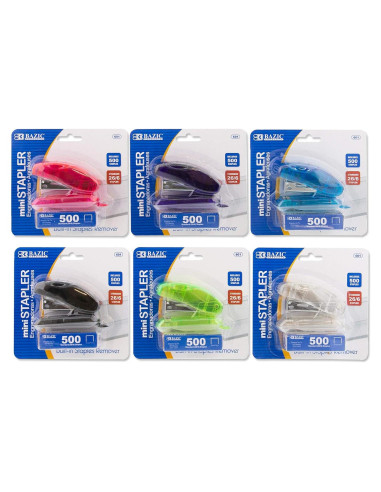 Grapadora Mini BAZIC con 500 Grapas Estándar y Removedor