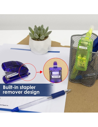 Grapadora Mini BAZIC con 500 Grapas Estándar y Removedor