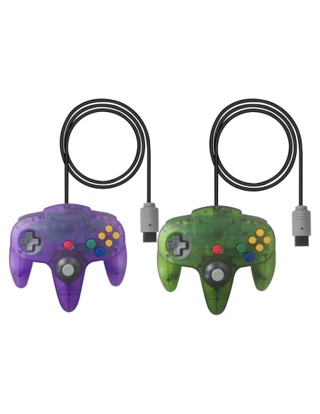 2 Controladores con Cable N64 Neuroquill Verde y Púrpura
