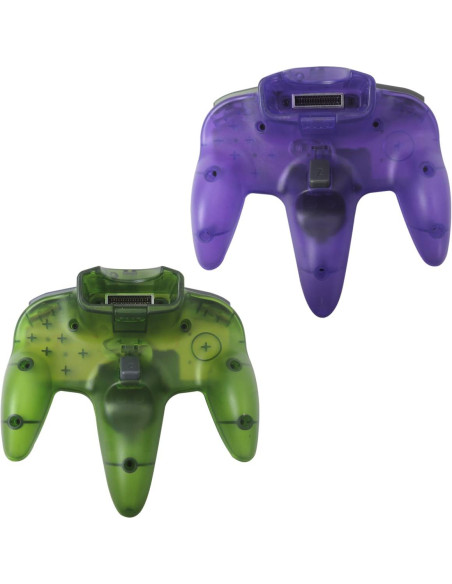 2 Controladores con Cable N64 Neuroquill Verde y Púrpura