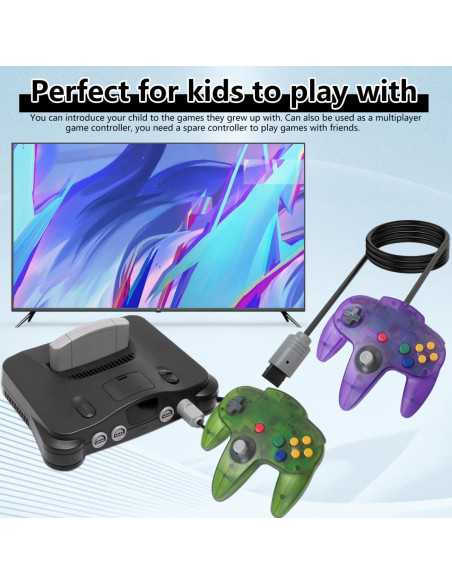 2 Controladores con Cable N64 Neuroquill Verde y Púrpura