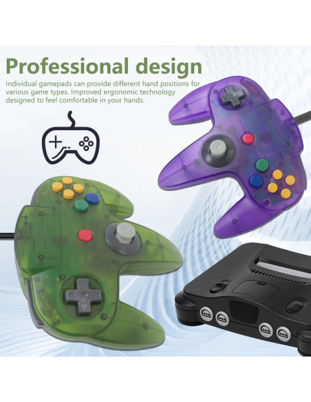 2 Controladores con Cable N64 Neuroquill Verde y Púrpura