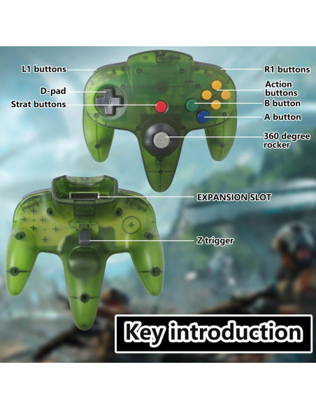 2 Controladores con Cable N64 Neuroquill Verde y Púrpura