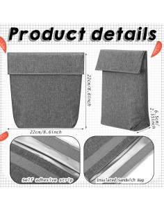 Set de 3 Bolsas de Almuerzo Reutilizables Qinyoung Gris Claro 2