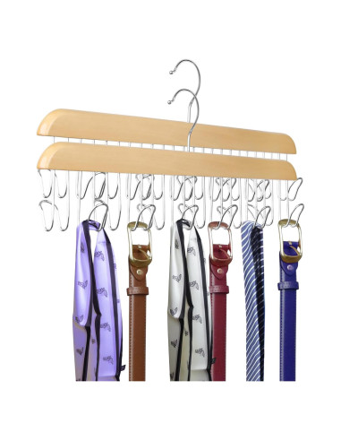 Perchas de Cinturón de Madera ManGotree - Organizador 12 Ganchos