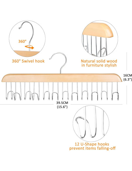 Perchas de Cinturón de Madera ManGotree - Organizador 12 Ganchos