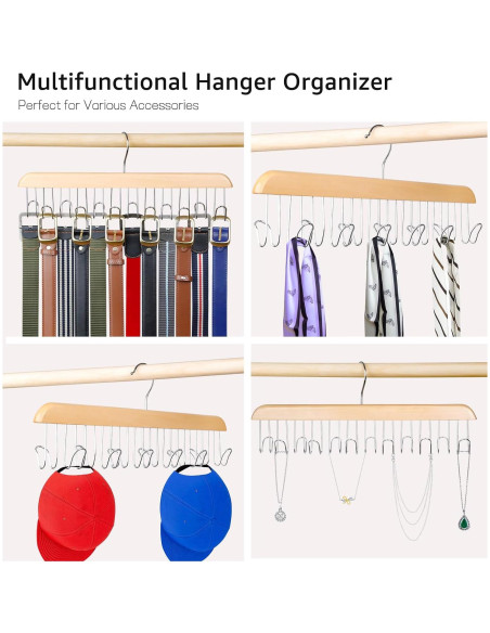 Perchas de Cinturón de Madera ManGotree - Organizador 12 Ganchos