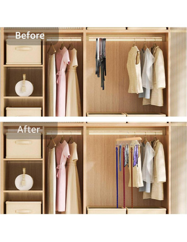 Perchas de Cinturón de Madera ManGotree - Organizador 12 Ganchos