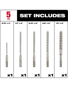 Kit de Brocas SDS-Plus Milwaukee 48-20-7498 5 Piezas 2