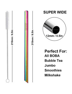 Popotes Reutilizables de Acero Inoxidable Morneve 12mm 2PCS 2