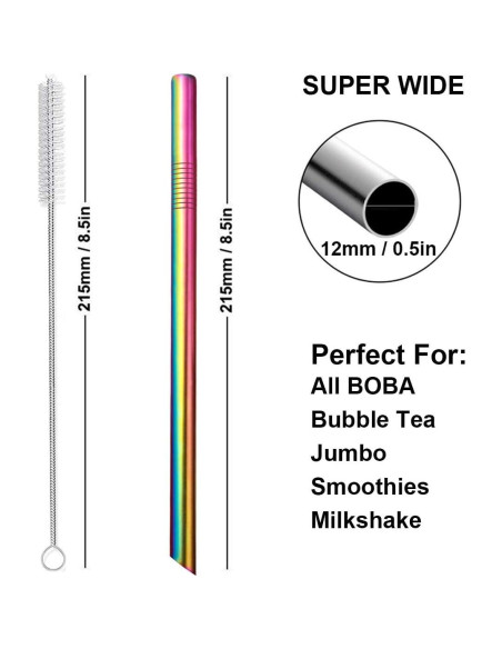 Popotes Reutilizables de Acero Inoxidable Morneve 12mm 2PCS