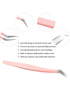Pinzas para Pestañas Profesionales Extensiones Rosa 45 2