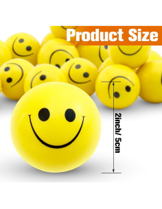 40 Pelotas Antiestrés Amarillas Gabotrie 5 cm Carita Sonriente 2