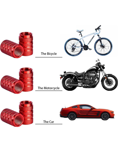 Tapas de Válvula de Neumático Xicyole, 8 Piezas, Rojo, Metal