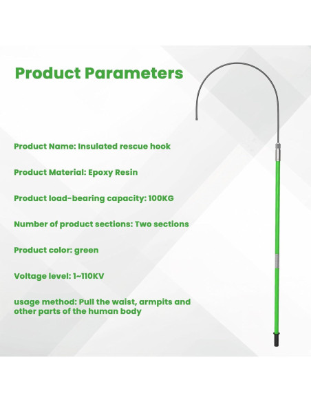 Gancho de Rescate Aislado Mounleve 3.29m 35kV Verde