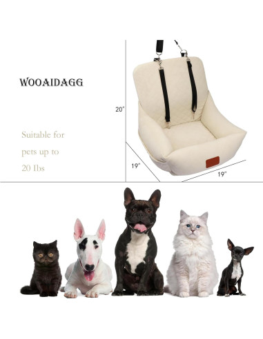 Asiento de Coche para Perros Pequeños WOOAIDAGG Beige 48.3x48.3x50.8cm