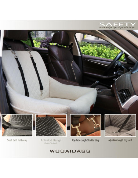 Asiento de Coche para Perros Pequeños WOOAIDAGG Beige 48.3x48.3x50.8cm