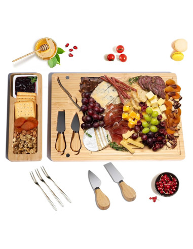 Tabla de Charcutería de Bambú con Cuchillos y Tazón - BEAUTLOHAS
