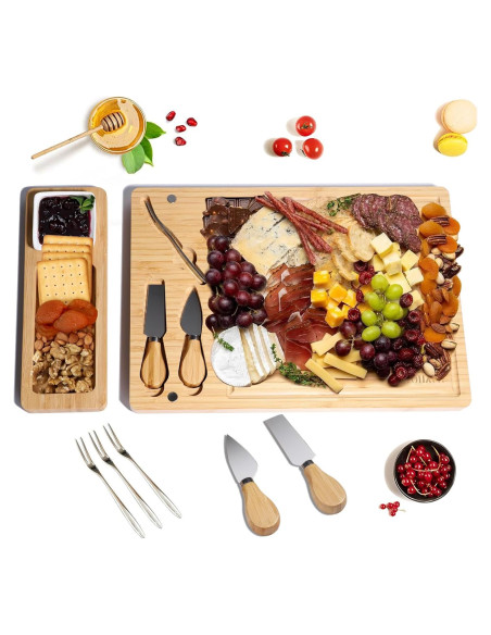 Tabla de Charcutería de Bambú con Cuchillos y Tazón - BEAUTLOHAS