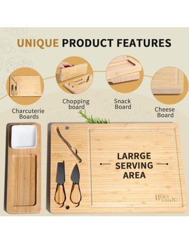 Tabla de Charcutería de Bambú con Cuchillos y Tazón - BEAUTLOHAS