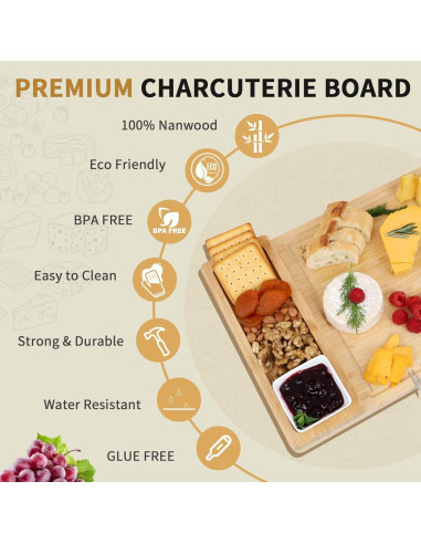 Tabla de Charcutería de Bambú con Cuchillos y Tazón - BEAUTLOHAS