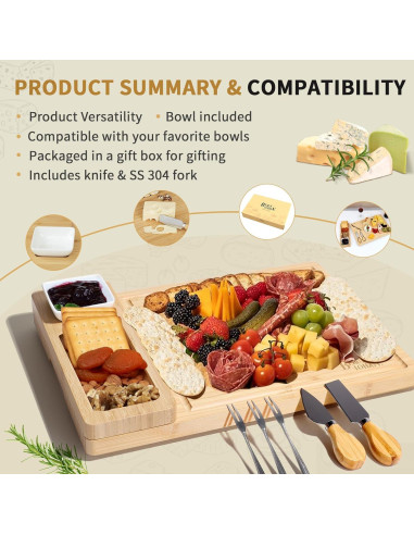 Tabla de Charcutería de Bambú con Cuchillos y Tazón - BEAUTLOHAS