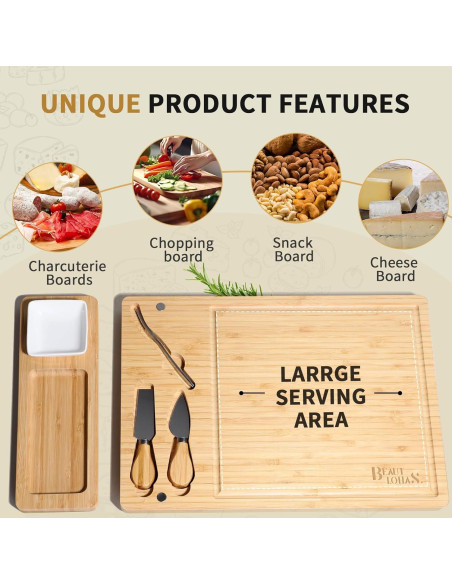 Tabla de Charcutería de Bambú con Cuchillos y Tazón - BEAUTLOHAS
