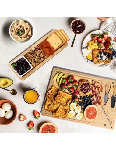 Tabla de Charcutería de Bambú con Cuchillos y Tazón - BEAUTLOHAS