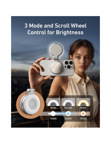 Luz de Selfie Magnética TELESIN C03 con Espejo y 360