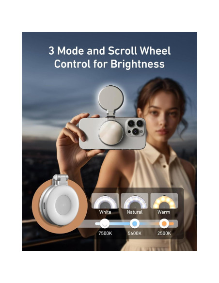 Luz de Selfie Magnética TELESIN C03 con Espejo y 360