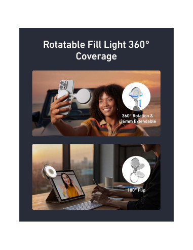 Luz de Selfie Magnética TELESIN C03 con Espejo y 360