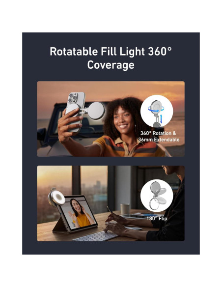 Luz de Selfie Magnética TELESIN C03 con Espejo y 360