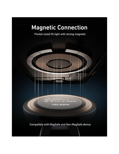 Luz de Selfie Magnética TELESIN C03 con Espejo y 360