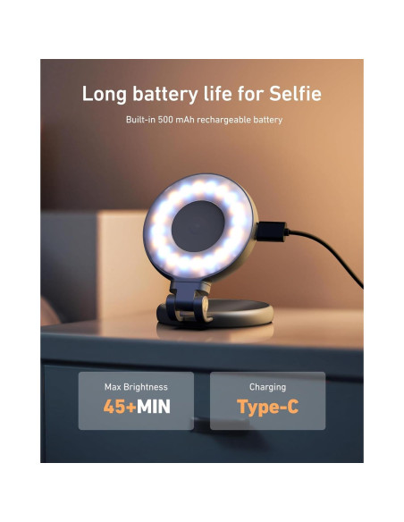 Luz de Selfie Magnética TELESIN C03 con Espejo y 360