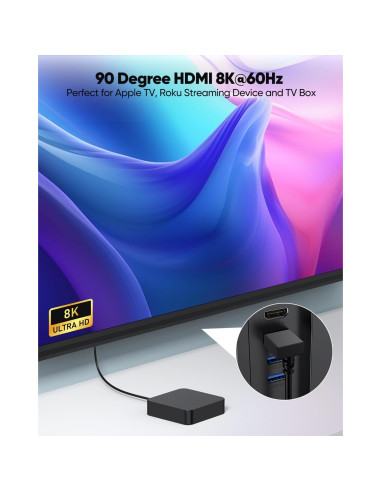 Cable HDMI 2.1 en ángulo recto ZeniKon 1.0m 8K 60Hz