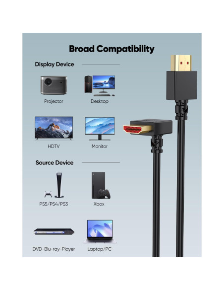 Cable HDMI 2.1 en ángulo recto ZeniKon 1.0m 8K 60Hz