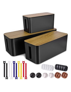 Set de 3 Cajas Organizadoras de Cables Tuwechen - Negro Madera