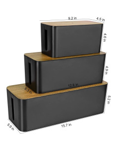 Set de 3 Cajas Organizadoras de Cables Tuwechen - Negro Madera 2
