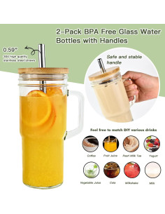 Tazas de vidrio Birity 24 oz con tapa y popote - Paquete de 4 2