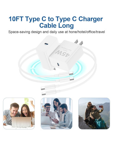 Cargador Rápido 45W USB C 2Pack con Cable 10 pies para iPhone