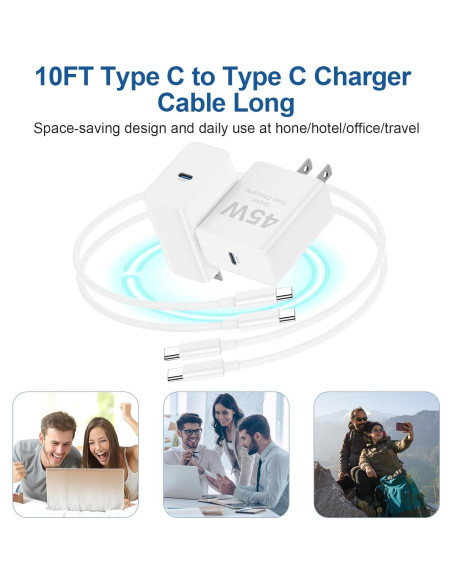 Cargador Rápido 45W USB C 2Pack con Cable 10 pies para iPhone