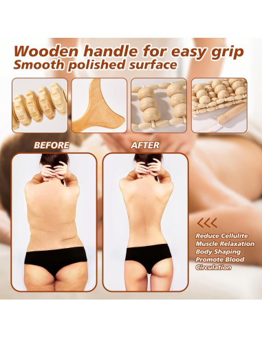 Kit de Masaje de Madera 8 en 1 KQXTOKTY - Drenaje Linfático