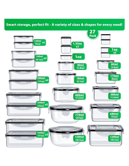 Set de 54 Contenedores de Almacenamiento Panxenaulos Herméticos Set de 54 Contenedores de Almacenamiento Panxenaulos Herméticos